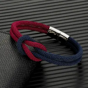 Two-toned Square Knot Milan Rope Bracelet For Men Women Stainless Stell Silder Magnetic Buckle Attractive Couple Jewelry