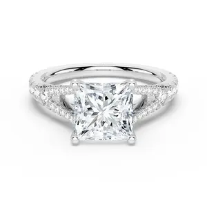 2ct 7x7 S925 silver Princess Cut Moissanite Engagement Ring Split Shank Pave Accents queen ring jasmine engagement ring summervibes