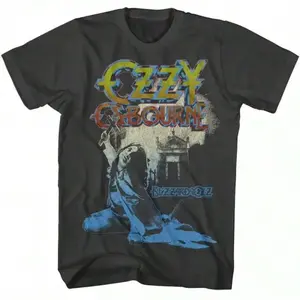 New summer model Ozzy Osbourne band "Blizzard Of Ozz" graphic men's casual cotton T-shirt, vintage rock style, black short-sleeve round neck