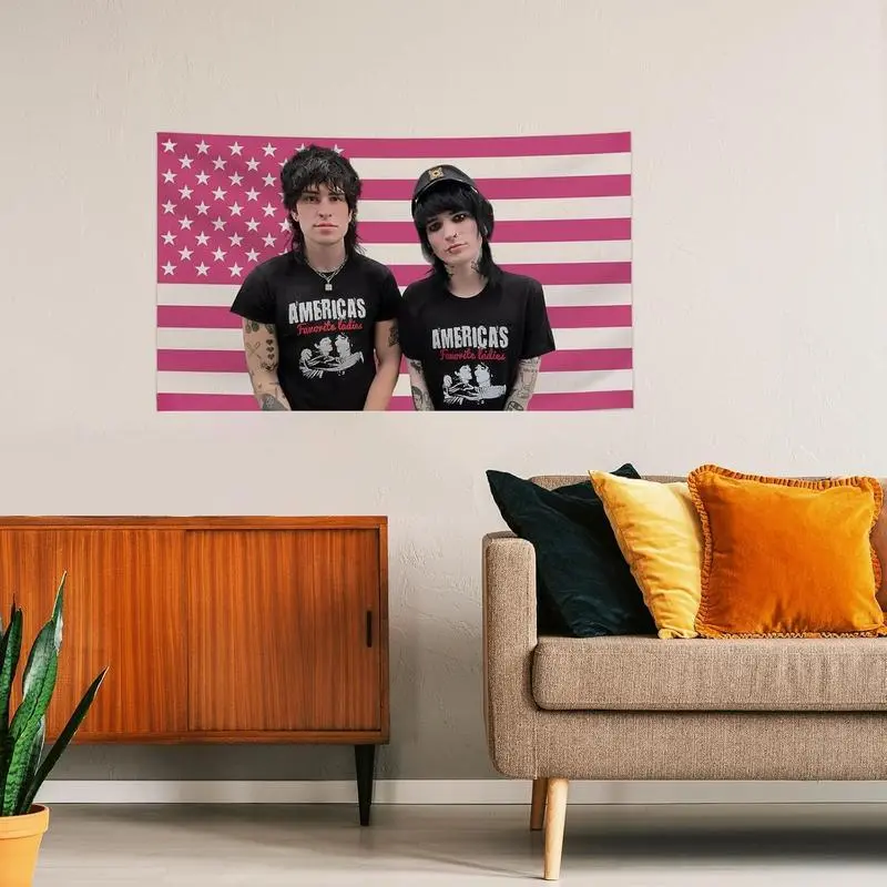 Funny Johnny and Jake Pink American Flag Tapestry with Grommets - Wedding, Bar, Bedroom Home Decor Gift for College Students - Summerwins Home Supplies Wall Art bedroom decor