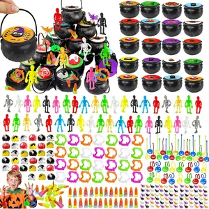 196 PCS Halloween Party Favors 28 Pack Prefilled Witch Cauldron Toys Bulk with Sticky Skeleton, Car, Ring ,Vampire Teeth Nail Trick or Treat Goodie Bag Fillers Classroom Prizes Supplies Gifts