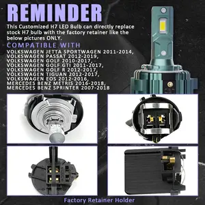 2pcs H7 LED Headlight Bulbs with Retainer for VW Golf Passat Jetta Tiguan, 150W CSP Chips, 600% Brighter Than Stock Bulb, All-in-One Design, OEM Spec Fitment, Weather Resistant Car Accessories, High Power Automotive Parts, Plug and Play Vision Upgrade
