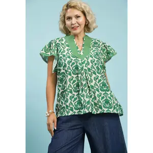 Restocked! Audrey Green Floral Flutter Sleeve Top