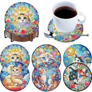 6pcs Set DIY Diamond Painting Coasters Kits with Holder Diamond Painting Art Coaster Kit Can Be Washed With Water Diamond Painting Crafts Coaster for Beginners Adults & Art Craft Supplies
