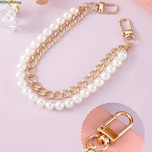 Luxury Pearl Gold Chain Keychain - Trendy Double Layer White Pearl Beaded Bag Charm with Heavy Duty Gold Lobster Clips, Lightweight Elegant Fashion Accessory, Perfect for Handbag Wallet Purse Decoration, Daily Chic Outfits Party Vacation & Stylish Everyda