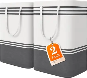 2 Pack Large Laundry Baskets, Laundry Hampers, Freestanding Waterproof Collapsible Clothes Bags with Reinforced Handles - Foldable Dirty Clothes Basket for Dorm, Bathroom, Room (Grey/75L)