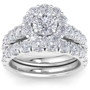 4Ct Diamond Halo Engagement Wedding Ring Set White Yellow or Rose Gold Lab Grown