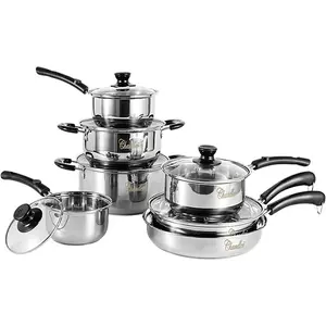 Chandler Stainless Steel Cookware Set, 13-piece  Pots and Pans with Tempered Glass Lid - Cooking Set with Deep Pans, Saucepans & Pots Compatible for Family Meals ( 13-Pieces Stainless Steel )