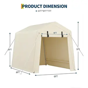 YJ-Garvee Outdoor tent, motorcycle shelter, storage shed, dimensions 6ft long x 8ft wide x 8ft high, weatherproof, sturdy and durable, corrosion resistant, equipped with a double-zippered front door and screen, khaki