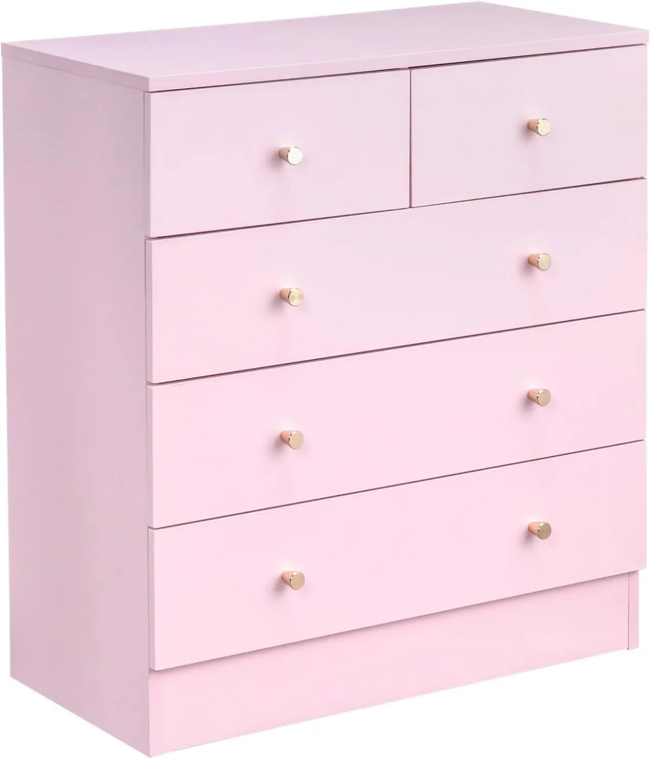 Karlhome Pink 5 Drawer Dresser for Bedroom, Modern Wood Dresser Chest of Drawers, Pink Bedroom Dressers for Girls, Anti-Tipping Device, Rose Gold Metal Handle, Living Room, Entryway, Hallway, Office