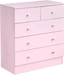Karlhome Pink 5 Drawer Dresser for Bedroom, Modern Wood Dresser Chest of Drawers, Pink Bedroom Dressers for Girls, Anti-Tipping Device, Rose Gold Metal Handle, Living Room, Entryway, Hallway, Office