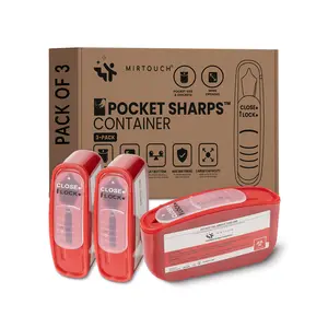 Pocket Travel Sharps Disposal Container - 80ml Pen Needle Container Disposal - Wide Opening, Flat Bottom, Translucent Lid, Easy-Use, Portable Sharps Container for Pen Needles, Lancets, Strips - 3 Pack
