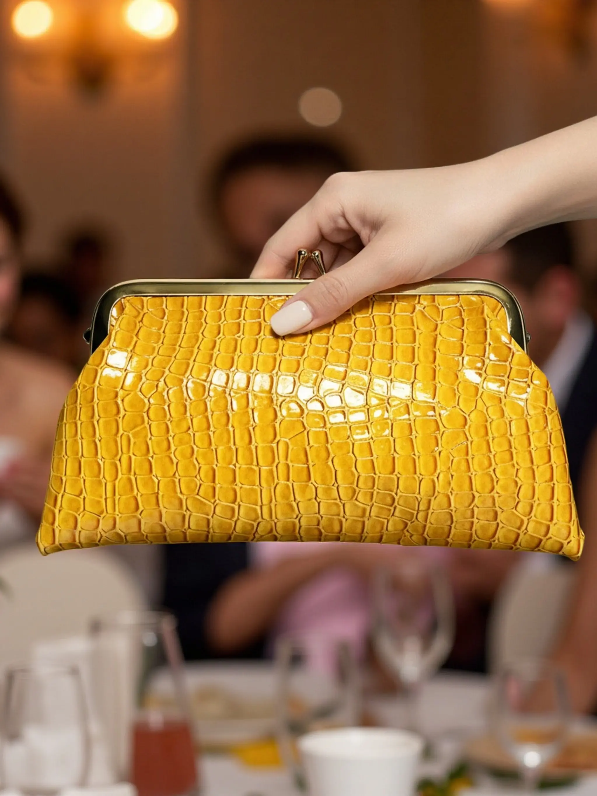 PU Handheld Bag for Women, Party Evening Clutch Purse, Crocodile Pattern, Cosmetics Organizer, Phone Key Holder, Girl's Pen Case