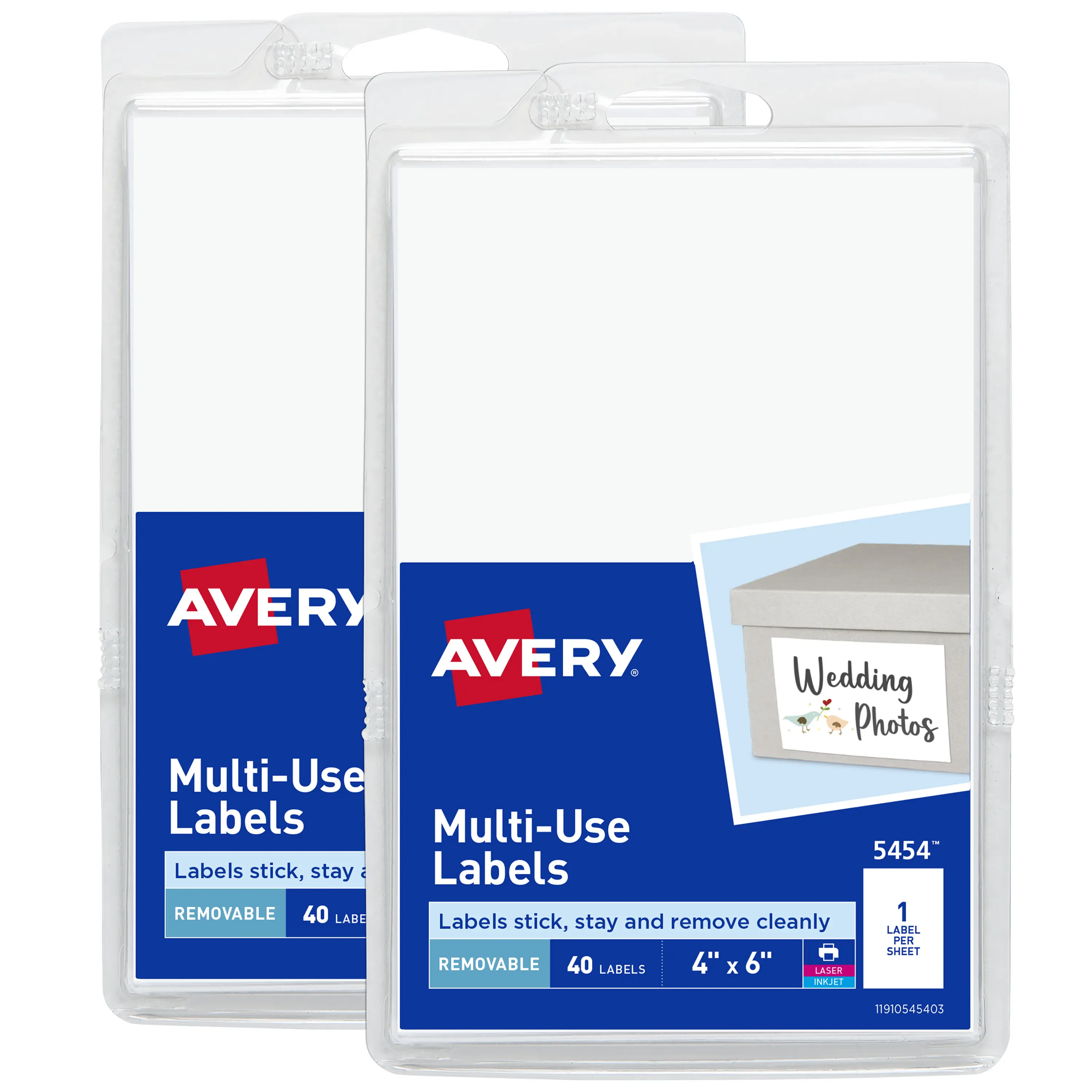 Avery Removable Labels, 4" x 6" Blank Labels, Laser/Inkjet Printable Labels, 40 Labels per Pack, 2 Packs, 80 Total Labels (7864)