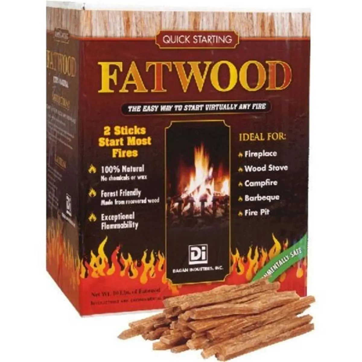 212 MAIN Dagan FAT-10 Wooden Fatwood Firestarter in a Box, 10lb Recovered Wood, Natural, Fireplace Use, Natural Appearance