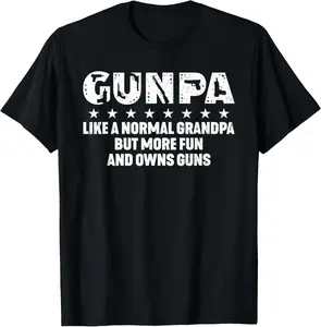 Men's Letter "Gunpa Like A Normal Grandpa But More Fun And Owns Guns" Print Round Neck Tee, Regular Fit Casual Short Sleeve T-shirt For Summer, Men's Top For Daily Outdoor Vintage Graphic Round Neck Tee