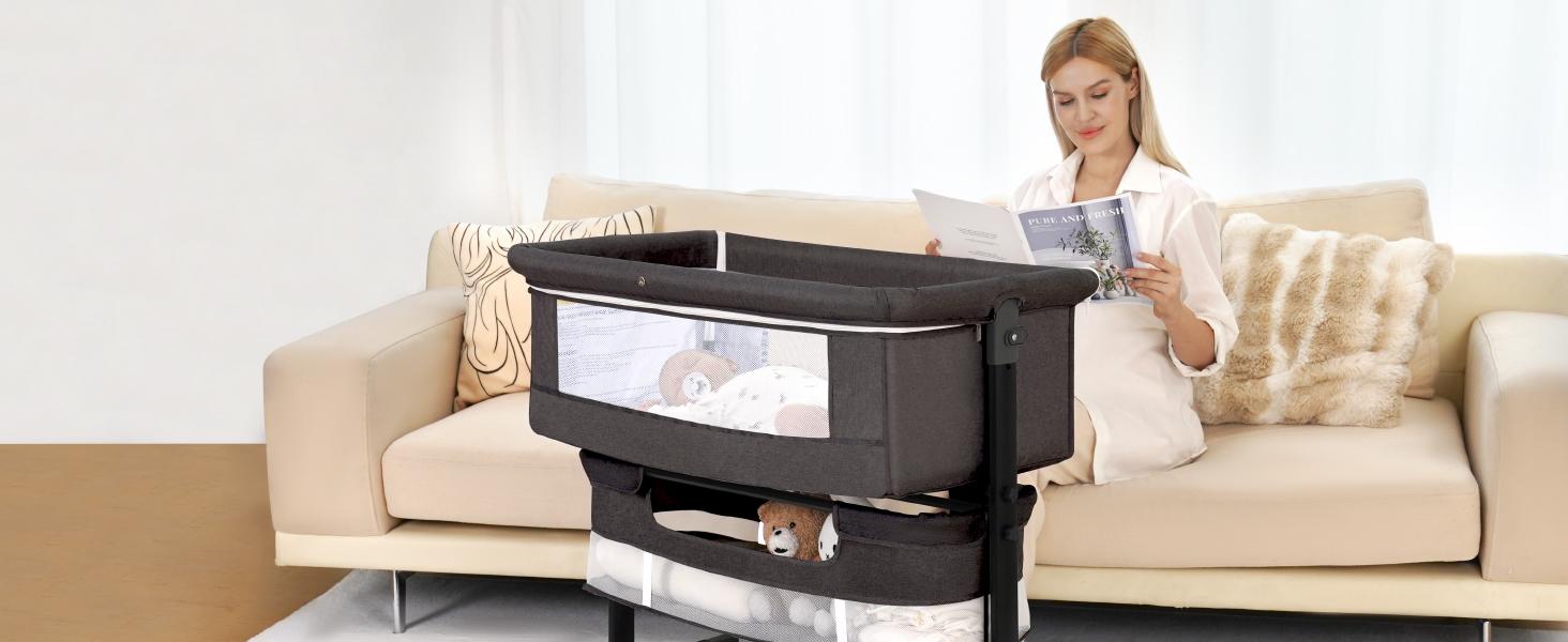 Baby Bassinet, Baby Basinet Bedside Sleeper, Easy to Fold Portable Crib Side Bassinet 2025new Style Girl/boy bassinets Height Adjustable Versatile