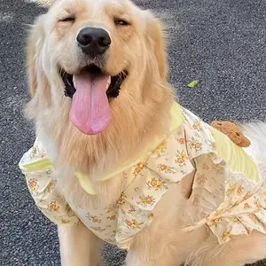[Floral Dog Dress] Polyester Floral Dog Dress |   Medium to Large Breeds, Pullover Style with Bear Patch, Perfect for Golden Retrievers, Labradors, Samoyeds & More