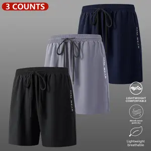 3-PackMen's Letter Print Leisure Shorts, Casual Comfy Breathable Athletic Shorts for Summer, Shorts for Men, Men's Bottoms for Daily Wear, Men Shorts, Jogging Shorts, Breathable Fitness Shorts, Summer Sports Shorts