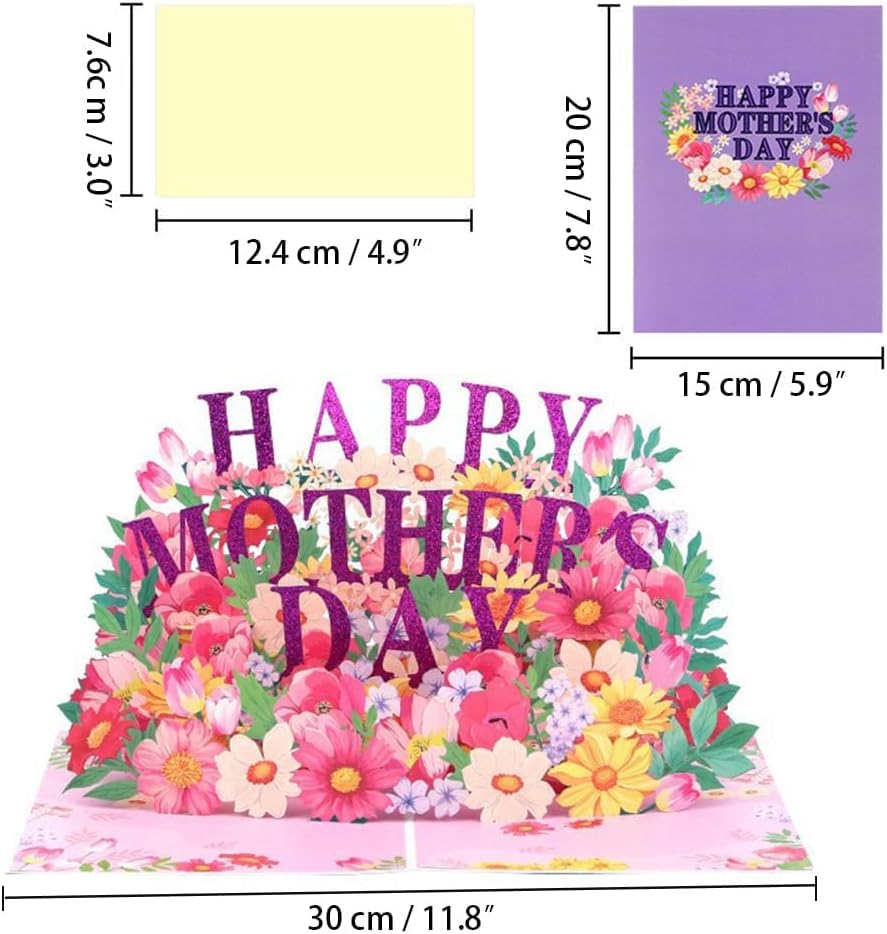 Mother's Day Card - 3D Floral Greeting Card with Heartfelt Message,Mothers Day Gifts, Elegant Handcrafted Design, Mother's Day Gift for Mom, Wife, Grandma - Premium Quality Paper & Envelope Included，mothers day card for wife