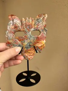 Mexican Crazy Les Agate Wolf Mask Carving With Holder
