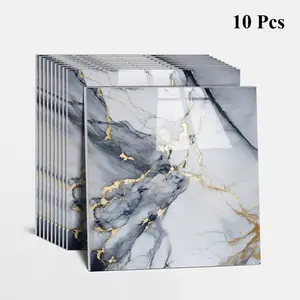 10pcs marble tile wall stickers, self-adhesive PVC, waterproof and moisture-proof, wear-resistant floor decals, 11.8×11.8 in, easy to apply and remove, ideal for living room, bedroom, kitchen, and bathroom decor, Tiles Sticker