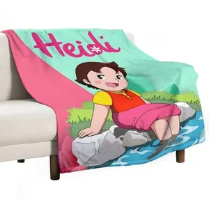 Heidi Girl of the Alps Pattern Blanket Comfortable Throw Sofa Cover Coral Flannel Plush Soft Funny Throw Blankets Spring/Autumn Warm Napping For Home Office Travel Camping