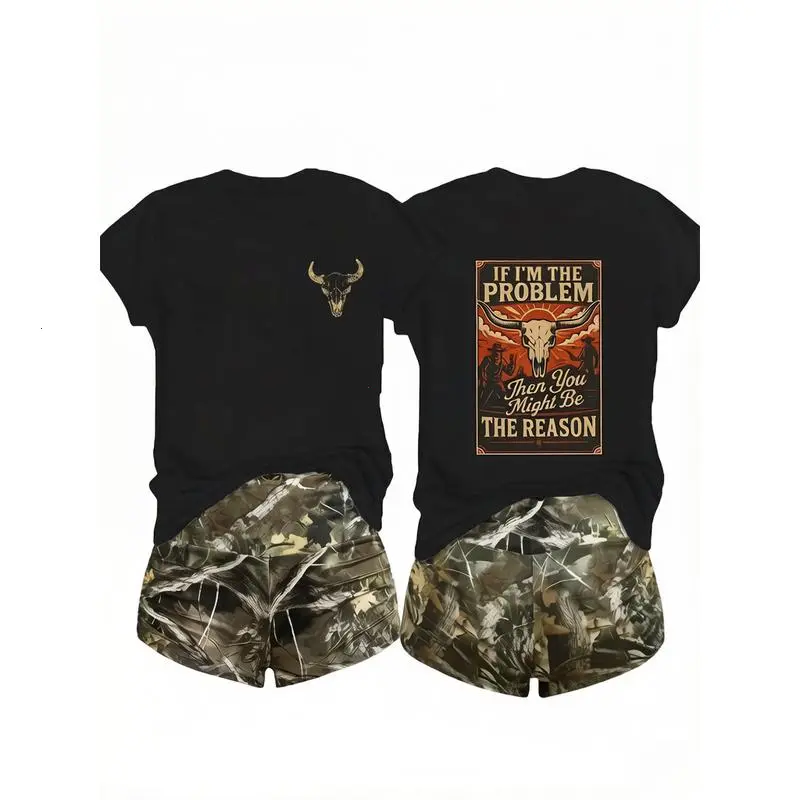 Women's Western Bull Print Graphics Short Sleeve T-Shirt , Soft Casual Fabric, Loose, Daily Streetwear Loungewear