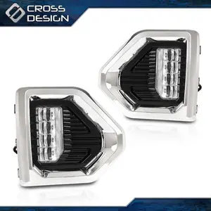 CROSSDESIGN Fit For 19-21 GMC Sierra 1500 Denali LED Fog Light Lamp W/Wiring ＆ Chrome Bezels