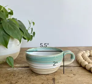 Handmade Pottery Soup Mug Ceramic Clay 16 oz Reusable Coffee Cup Stylish Drinkware Oven Safe Made in USA
