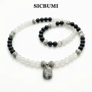 Sicbumi Money Attraction Map Stone and Cat’s Eye Necklace Tiger Eye Beaded Necklace Green Jade– Lucky Charm for Wealth, Prosperity & Success