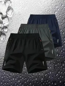 Men's Summer Shorts Set, Woven Fabric, Zipper & Reflective Strips, Ideal for Running, Sports, Casual Wear, Weekend, Workout Running Clothes, Athleisure Breathable Clothes
