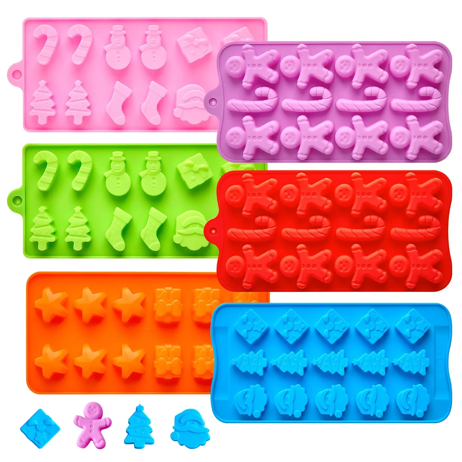 Christmas Silicone Chocolate Molds  Set Of 6 Santa Clause Tree Snowman Gingerbread Man For Candies Gummies Jellies Wax Melts Candles