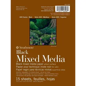 400 Series Mixed Media Paper, Black, Foldover Pad, 6x8 inches, 15 Sheets (184lb/300g) - Artist Paper for Adults and Students - Watercolor, Gouache, Graphite, Ink, Pencil, Marker