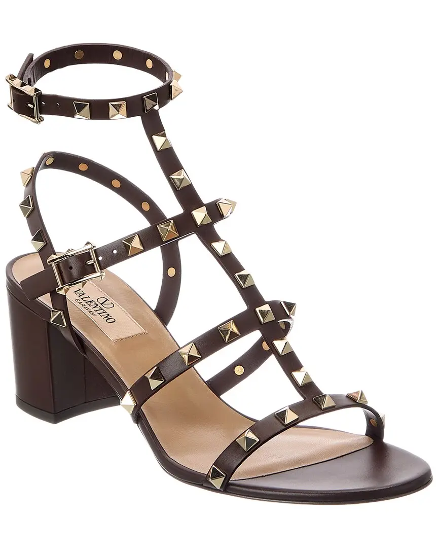 Valentino Rockstud Caged 50 Leather Ankle Strap Sandal