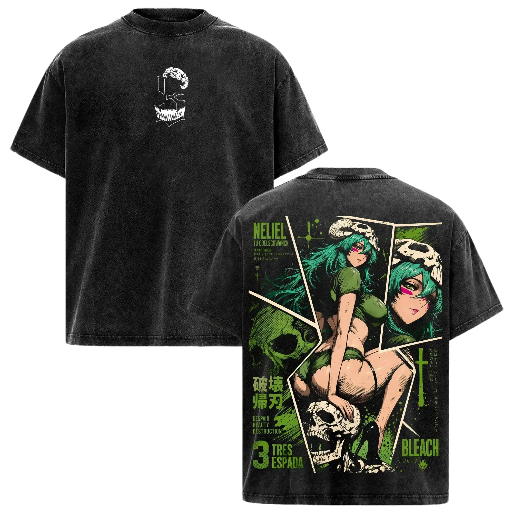 Neliel Bleach Oversize Anime Graphic Tee Acid Washed Heavy Cotton Shirt Vintage Manga Streetwear Unisex Casual Wear Anime Merch Gift for Anime Fans Clothing