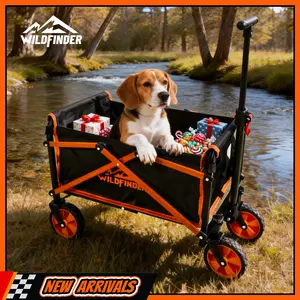 【New Arrivals】Wildfinder Small Size Collapsible Utility Wagon Cart with Wheels, 330 lbs Heavy-Duty Load, Lightweight Folding Design and Adjustable Handle for Camping, Garden, Sports, and Shopping