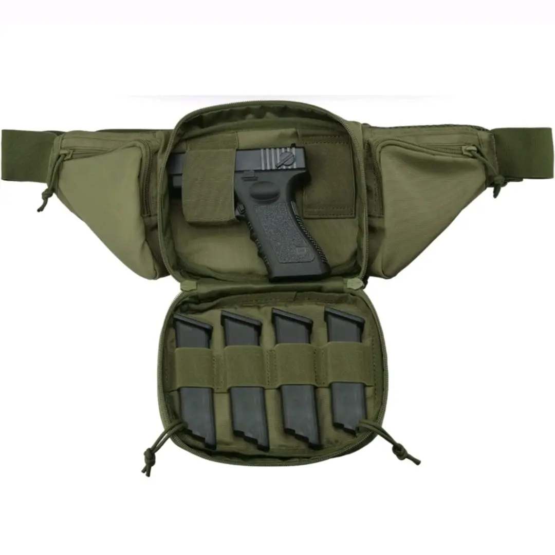 NEW Concealed Carry Fanny Pack One Size Fits Most Green Dimensions: 16.14 x 6.69 x 2.75 inch / L x W x H. The main compartment: 14.96 x 6.3 x 1.77 inch / L x W x H; the large front pocket: 6.69 x 4.92 inch / L x W.