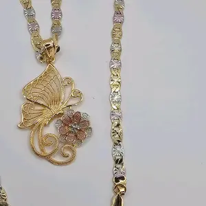 BUTTERFLY & flower necklace pink color  three colors chain fashion style  Gold-plated 24"inches