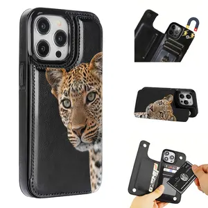 Cool and Cute Leopard Pattern Leather Card Holder Phone Case, Suitable for iPhone 17 Air/16 Plus/15 Pro Max/14 Pro/13/12/11/XS Max/X Phone Case, Perfect Gift for Thanksgiving and Christmas for Family, Friends, Lovers, Boyfriend, Girlfriend