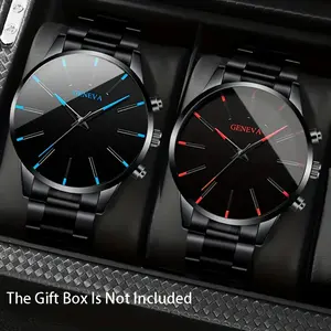 2counts men's classic quartz watch set - alloy strap and zinc alloy case, black dial, blue/red hands, business casual style, easy to read timing dial, quartz movement, battery powered - ideal gift for Valentine's Day, Father's Day, graduation ceremony