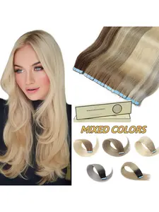 20pcs of Ombre Color Tape-In Human Hair Extensions, Mixed Colors, with a Light Beige Gradient And a Mix of Vibrant Col ors, Soft And Smooth, Perfect for Women. Easy to Apply And Versatile for Different Hairstyles, Real hair extensions