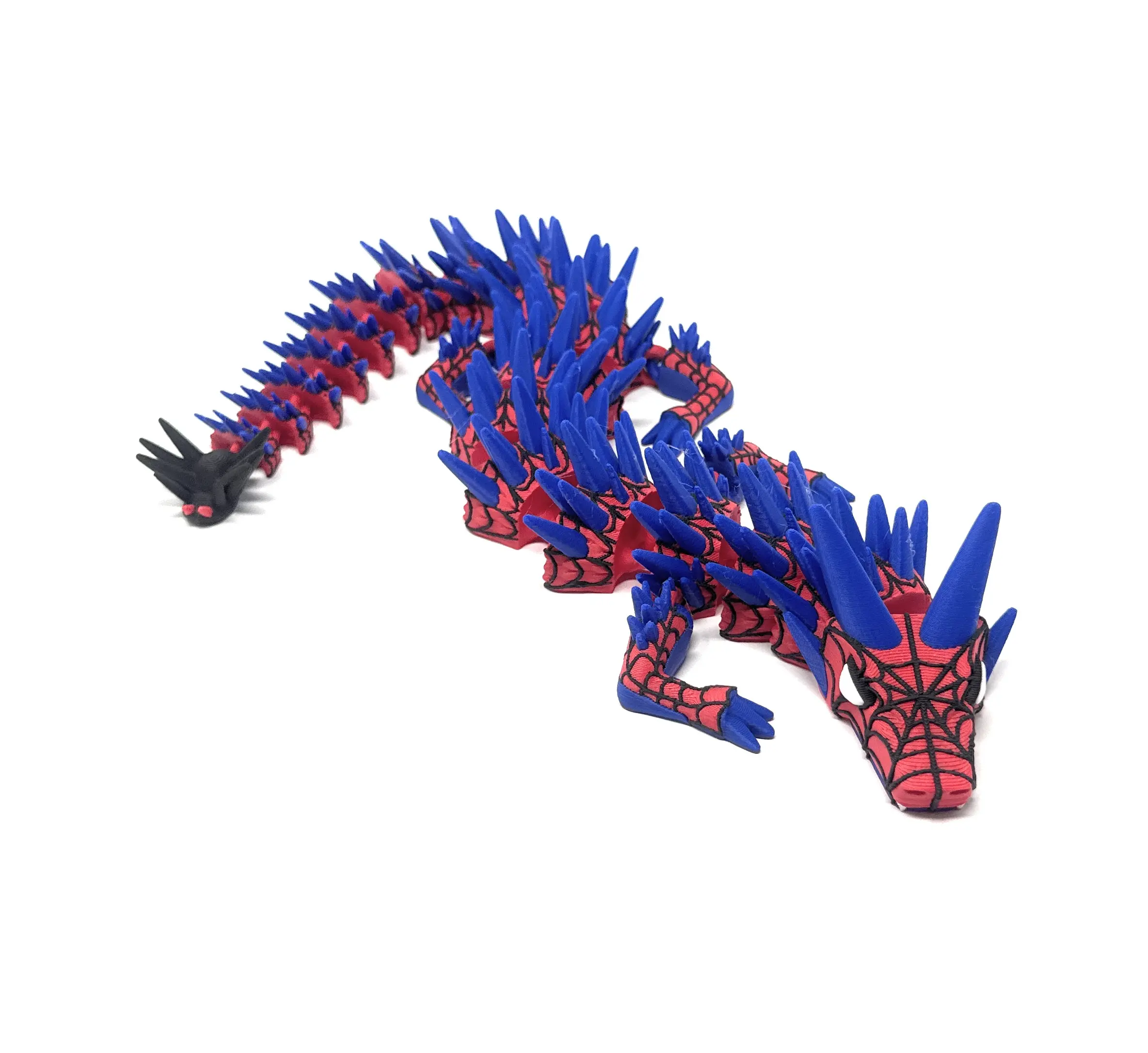16 Inch Spider Dragon – Articulated 3D Printed Web Pattern Dragon, Flexible Arachnid Fidget, Red Blue Fantasy Creature, Spooky Collectible Gift