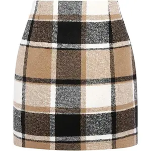 So Pretty Autumn Womens Wool Plaid Mini Skirt Fall Winter High Waisted Bodycon Pencil SkirtGift