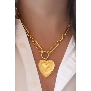 Etched Heart Chunky Necklace