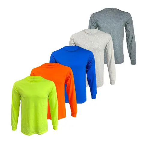 5 Pack Shirts - Men's Cotton Performance Long Sleeve Crew Neck T-Shirt