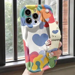 [LX]Anime Print Soft Rubber Phone Case With Detachable Wrist Strap For IPhone 16/15/14 Pro Max, 15/14 Plus 13 14 16 Plus