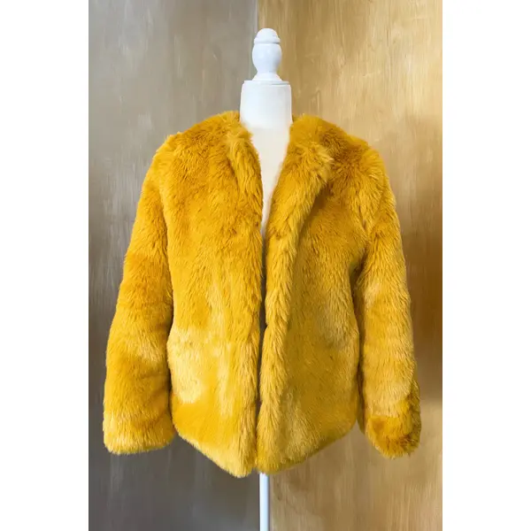 Faux Fur Mustard Yellow Coat M