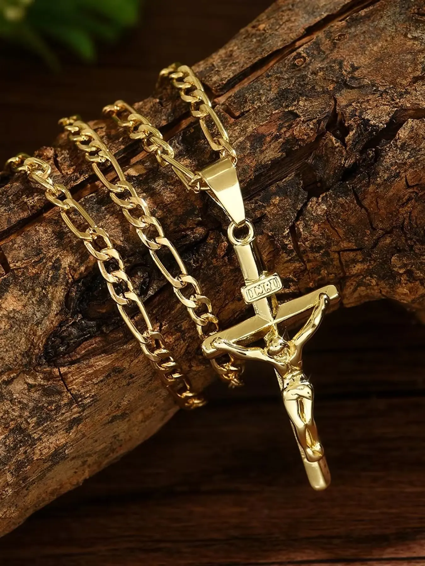 Stainless Steel Jesus Cross Necklace — Catholic Cross Pendant, Gold-Tone Chain, Church Prayer & Faith Jewelry, Exquisite Jewelry Gift, a unisex accessory