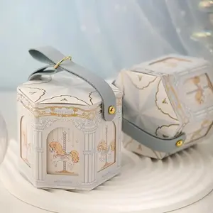 Carousel-Themed Paper Gift Boxes, 20-Pack with Handles, Perfect for Weddings, Birthdays & Holidays, Ideal for Candies & Chocolates